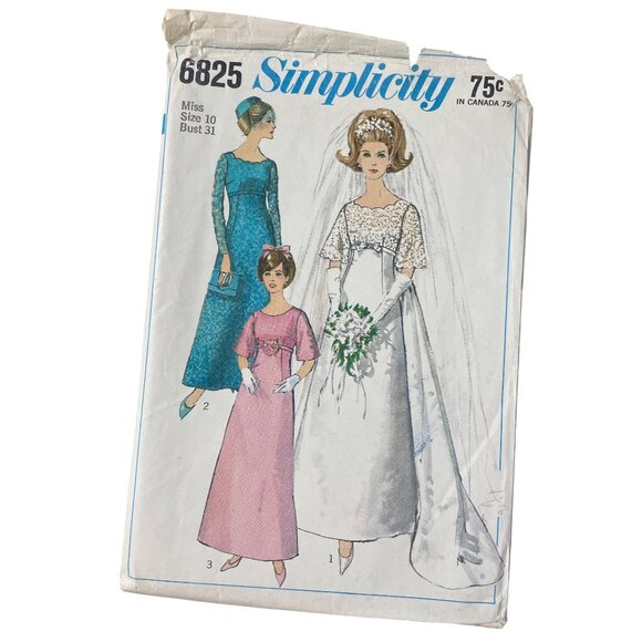 Simplicity 6825 Pattern Size 10 Misses Wedding Dress Bridesmaid Train Gown CUT - Picture 1 of 6